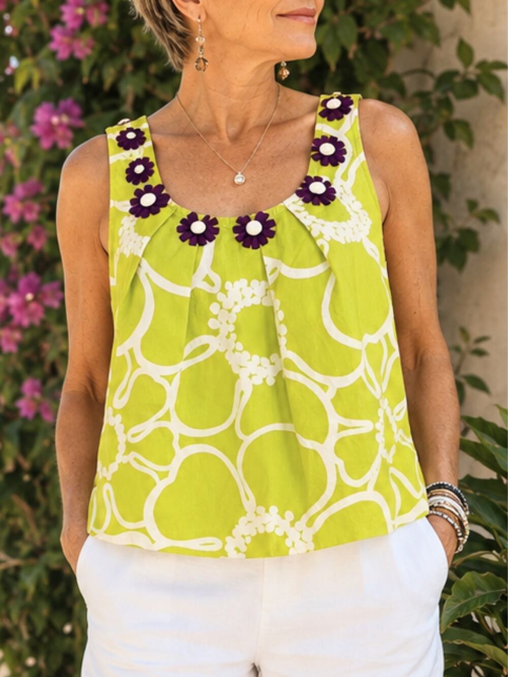 Boden Beaded Floral Tank Top 6 | Embellished Cotton Sleeveless Blouse